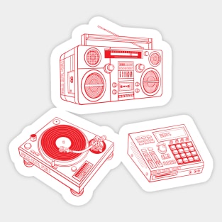 Boombox, Beat Maker, Turntable (Red Lines) Analog / Music Sticker